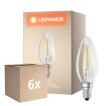 Fordelspakke 6x Osram Classic LED E14 Kerte Filament Klar 5.5W 806lm - 827 Ekstra Varm Hvid | Dæmpbar - Erstatter 60W