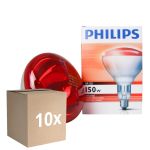 Fordelspakke 10x Philips BR125 IR 150W E27 230-250V rød