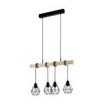 Eglo Pendel Lampe Townshend 5 Stål Træ Sort | IP20 - Egnet til 4x E27 