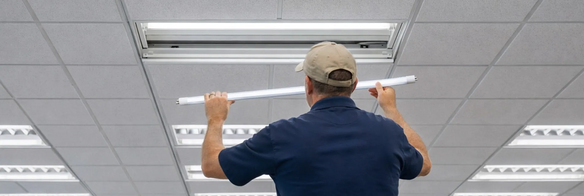 Installat&oslash;r installerer Noxion T5 Tube i fatning 